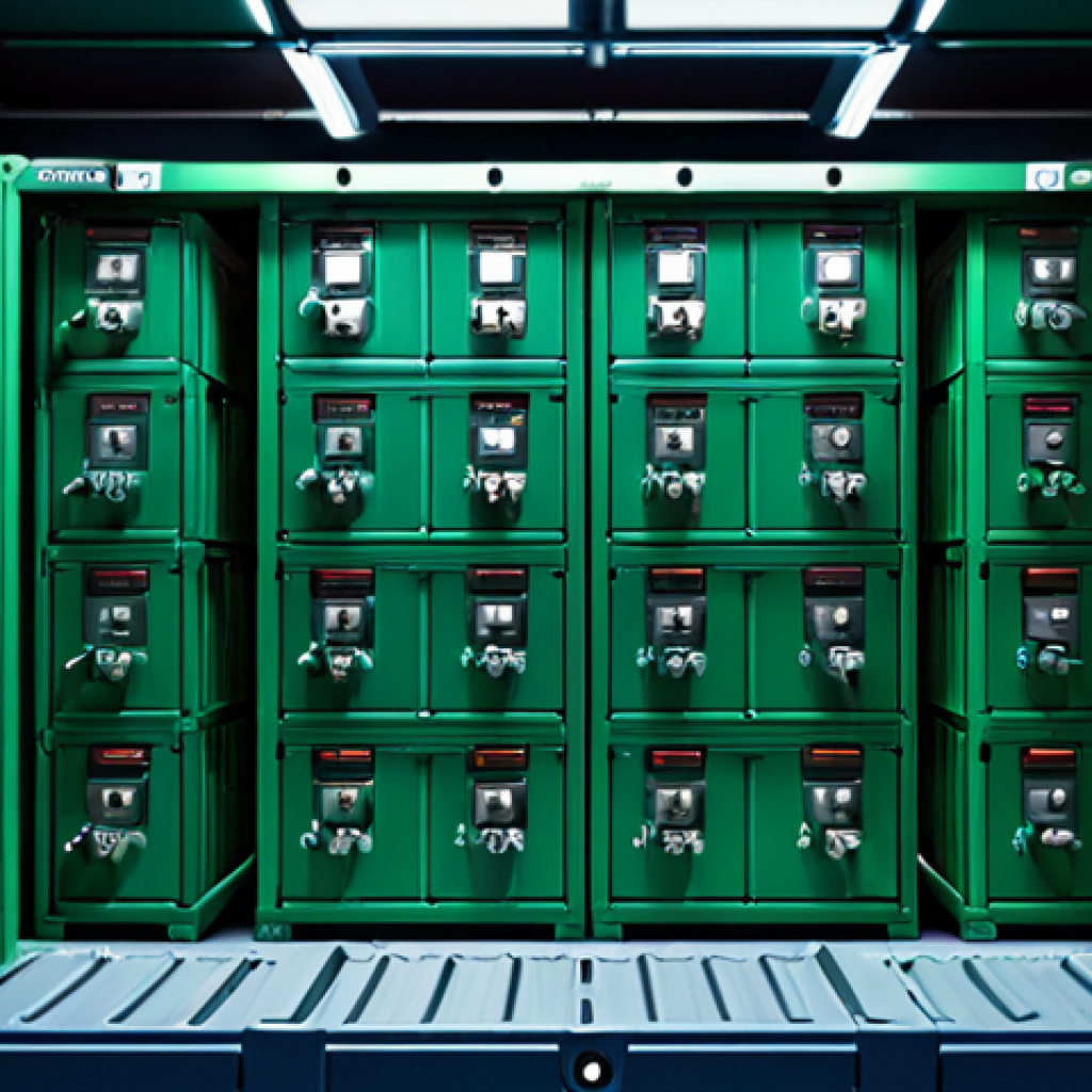 **Multi-layered Container Security:** "A layered security system protecting a digital container, showing firewalls, locks, and monitors. Cybersecurity concept art. Dark blue and green color palette. High resolution."