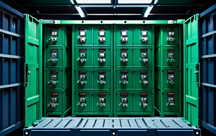 **Multi-layered Container Security:** "A layered security system protecting a digital container, showing firewalls, locks, and monitors. Cybersecurity concept art. Dark blue and green color palette. High resolution."
